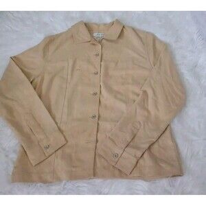 Hannah Soft Faux Suede Shirt Women’s Size M Beige Button Up Long Sleeve Blouse